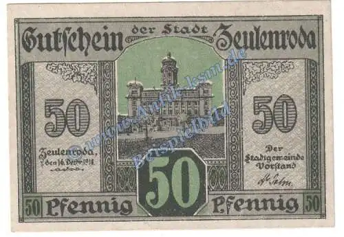 Zeulenroda , Notgeld 50 Pfennig -Wz- in kfr. Tieste 8210.05.12 , Thüringen 1918 Verkehrsausgabe