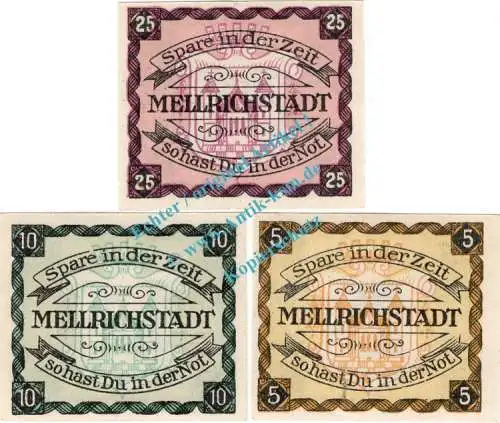 Mellrichstadt , Notgeld Set mit 3 Scheinen in kfr-unc 4485.05.10-12 , Bayern o.D. Verkehrsausgabe