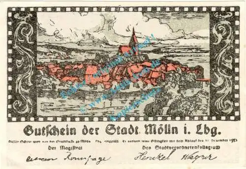 Mölln , Notgeld 50 Pfennig Schein in kfr-unc 4605.30.05 , Schleswig o.D. Verkehrsausgabe