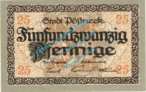 Pössneck Stadt , Notgeld 25 Pfennig Schein in kfr-unc , Sachsen o.D. Verkehrsausgabe