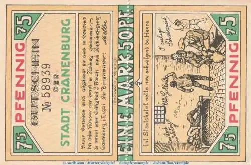 Notgeld Stadt Cranenburg 244.1 , 1,50 Mark Doppelschein Nr.7 in kfr. von 1921 , Westfalen Seriennotgeld