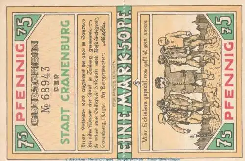 Notgeld Stadt Cranenburg 244.1 , 1,50 Mark Doppelschein Nr.5 in kfr. von 1921 , Westfalen Seriennotgeld