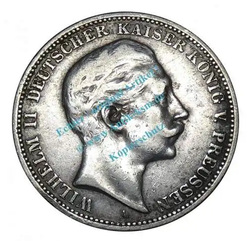Silbersmünze Preussen , 3 Mark Stück -Wilhelm II- von 1909 A , J.103 -0587