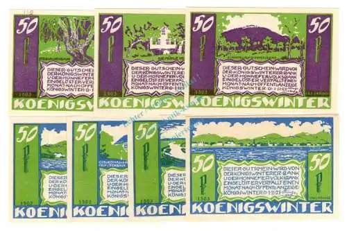 Königswinter , Notgeld Set --7 x 1503-- kpl. in kfr. M-G 730.2.c , Westfalen 1921 Seriennotgeld