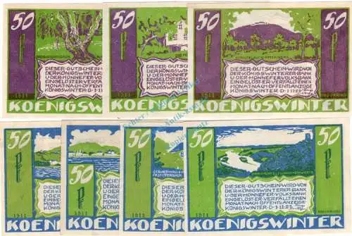 Königswinter , Notgeld Set --7 x 1511 und WZ-- kpl. in kfr. M-G 730.1 , Westfalen 1921 Seriennotgeld