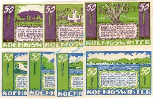 Königswinter , Notgeld Set --7 x 1509 und WZ-- kpl. in kfr. M-G 730.1 , Westfalen 1921 Seriennotgeld