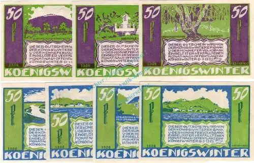 Königswinter , Notgeld Set --7 x 1508 und WZ-- kpl. in kfr. M-G 730.1 , Westfalen 1921 Seriennotgeld