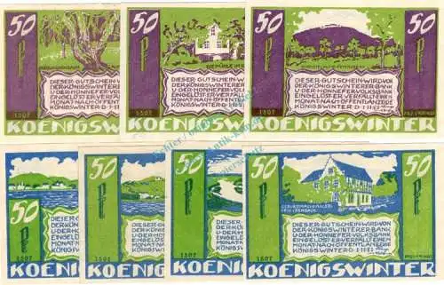 Königswinter , Notgeld Set --7 x 1507 und WZ-- kpl. in kfr. M-G 730.1 , Westfalen 1921 Seriennotgeld