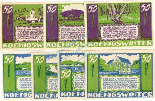 Königswinter , Notgeld Set --7 x 1505-- kpl. in kfr. M-G 730.2.c Westfalen 1921 Seriennotgeld