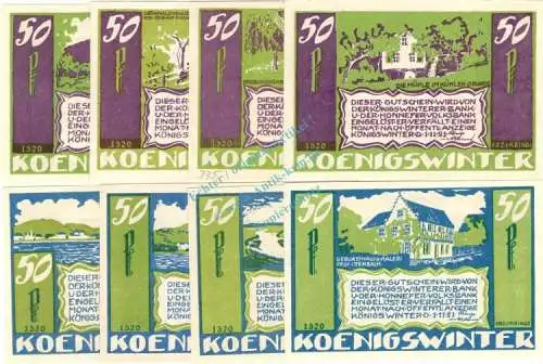 Königswinter , Notgeld Set -- 8 x Serie 1520 -- in kfr. M-G 730.3.b Westfalen 1921 Seriennotgeld