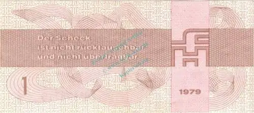 Banknote , 1 Mark Scheck in gbr. DDR-30, Ros.368, FX2, DDR 1979 Forum-Aussenhandelsgesellschaft