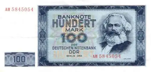 Banknote , 100 Mark Schein in gbr. DDR-20.a, Ros.358, P.26, DDR 1964 deutsche Notenbank