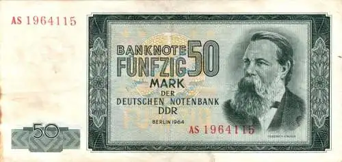 Banknote , 50 Mark Schein in gbr. DDR-19.a, Ros.357, P.25, DDR 1964 deutsche Notenbank