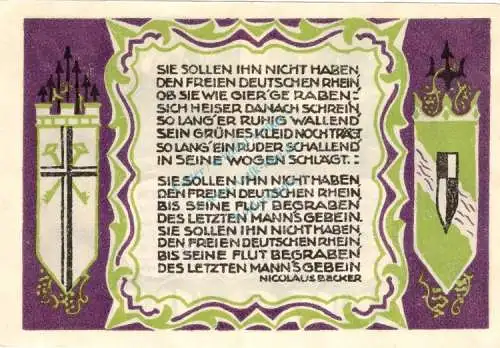 Königswinter , Notgeld 50 Pf. --Sie sollen Ihn...1505 WZ-- in kfr. M-G 730.1 Westfalen 1921 Seriennotgeld