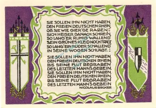 Königswinter , Notgeld 50 Pf. --Sie sollen Ihn...1503-- in kfr. M-G 730.2.c Westfalen 1921 Seriennotgeld