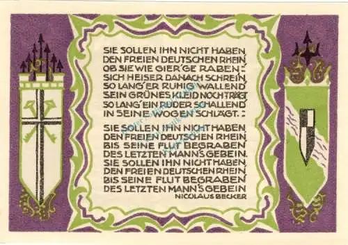 Königswinter , Notgeld 50 Pf. --Sie sollen Ihn...1505-- in kfr. M-G 730.2.c Westfalen 1921 Seriennotgeld