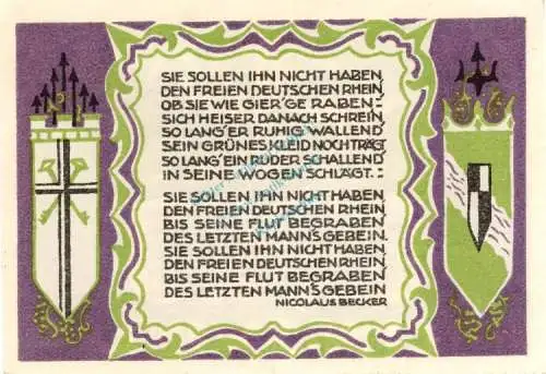 Königswinter , Notgeld 50 Pf. --Sie sollen Ihn...1510-- in kfr. M-G 730.2.c Westfalen 1921 Seriennotgeld