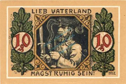 Lindenberg , 10 Pfennig --FEHLDRUCK-- F in kfr-unc , Ti.4115.... Bayern 1918 Verkehrsausgabe