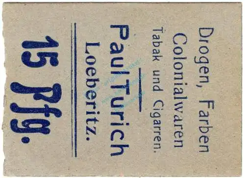 Löberitz , 15 Pfennig Schein in kfr-unc Ti.4185.20.03 , Sachsen Anhalt o.D. Verkehrsausgabe