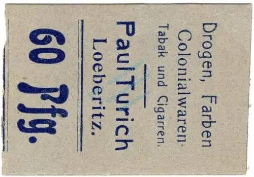 Löberitz , 60 Pfennig Schein in kfr-unc Ti.4185.20.12 , Sachsen Anhalt o.D. Verkehrsausgabe