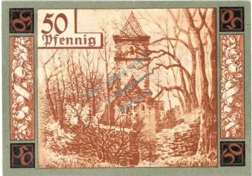 Wunsiedel , Notgeld 50 Pfennig -Ruine- in kfr-unc 8140.05.18 , Bayern 1918 Verkehrsausgabe