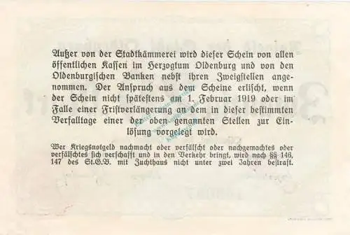 Oldenburg , Banknote 20 Mark --5,5 mm-- in unc-kfr Geiger 399.2.a , Niedersachsen 1918 Grossnotgeld