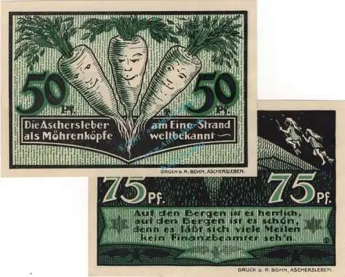 Aschersleben , Notgeld Set mit 2 Scheinen in kfr. M-G 49.1 , Sachsen Anhalt 1921 Seriennotgeld