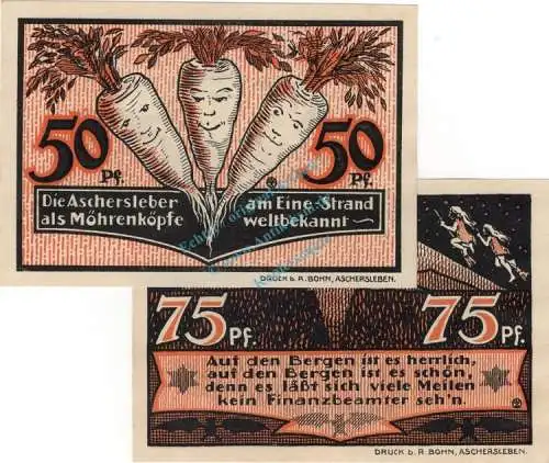 Aschersleben , Notgeld Set mit 2 Scheinen in kfr. M-G 49.2 , Sachsen Anhalt 1921 Seriennotgeld