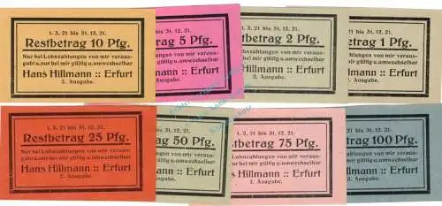 Erfurt , Notgeld Set mit 8 Scheinen in kfr. M-G 342.2.c , Thüringen 1921 Seriennotgeld