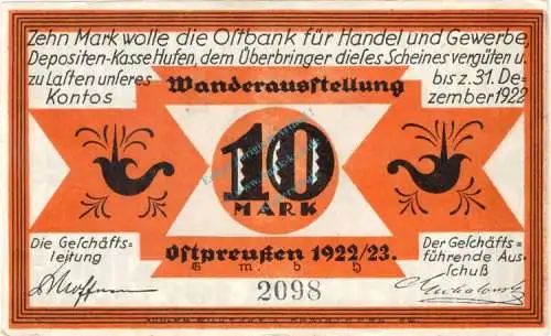 Königsberg , Notgeld 10 Mark Schein in unc-kfr. M-G 724.1 , Ostpreussen o.D. Seriennotgeld