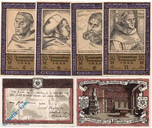 Notgeld Stadt Wittenberg 1442.1 , Lutherhalle Set mit 6 Scheinen in kfr. o.D. Sachsen Anhalt Seriennotgeld