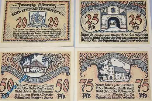 Notgeld Tennstedt , Bad , vollständiger Satz mit 4 Scheinen , Seriennotgeld , Thüringen , 1314.1 , von 1921