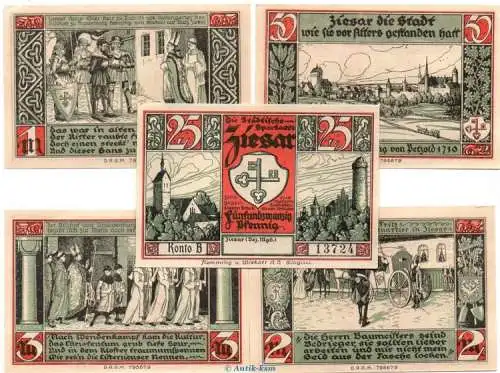 Notgeld Stadt Ziesar 1473.1.b , Set mit 5 Scheinen in kfr. o.D. Brandenburg  Seriennotgeld