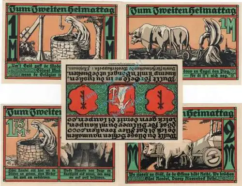 Westerkappeln , Notgeld Set mit 5 Scheinen in kfr. M-G 1415.1.a , Westfalen 1921 Seriennotgeld