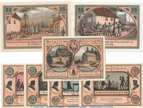 Notgeld Gemeinde Stützerbach 1287.1 , Set mit 7 Scheinen in kfr. von 1921 , Thüringen Seriennotgeld