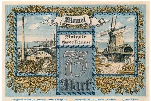 Memel , Notgeld 75 Mark Schein in kfr. MEM-8 , Ros.853 , P 8 , vom 22.02.1922 , deutsche Nebengebiete