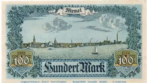 Memel , Notgeld 100 Mark Schein in kfr. MEM-9 , Ros.854 , P.9 , vom 22.02.1922 