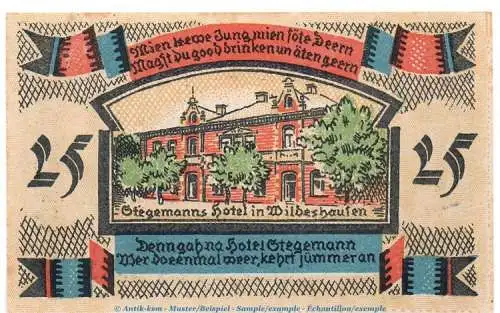 Notgeld Stegemanns Hotel Wildeshausen 1427.1.b , 25 Pfennig Schein in kfr. o.D. Niedersachsen Seriennotgeld