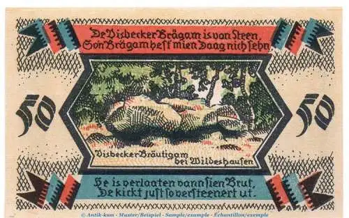 Notgeld Stegemanns Hotel Wildeshausen 1427.1.b , 50 Pfennig Nr.2 in kfr. o.D. Niedersachsen Seriennotgeld