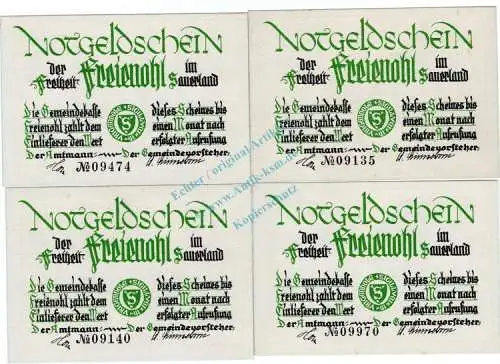 Freienohl , Notgeld blau -4 x Vs.FEHLDRUCK- in unc-kfr. M-G 384.2 , Westfalen o.D. Seriennotgeld