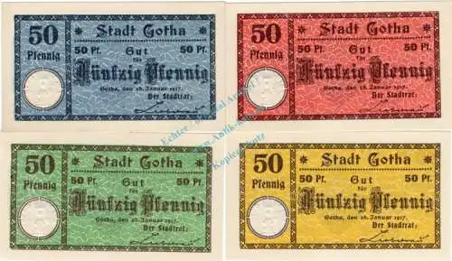 Gotha , Notgeld Set --4 x Ohne KN-- kpl. in kfr. M-G 456.1.d , Thüringen 1917 Seriennotgeld