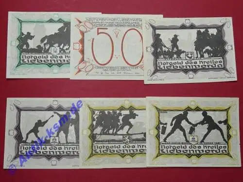 Notgeld Liebenwerda , Bad , Brandenburg , vollständiger Satz mit 6 Scheinen , Seriennotgeld , 800.1 , von 1921