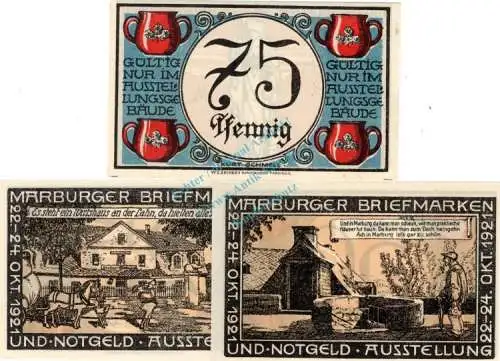 Marburg , Notgeld Set mit 3 Scheinen unc-kfr. M-G 867.1 , Hessen 1921 Seriennotgeld