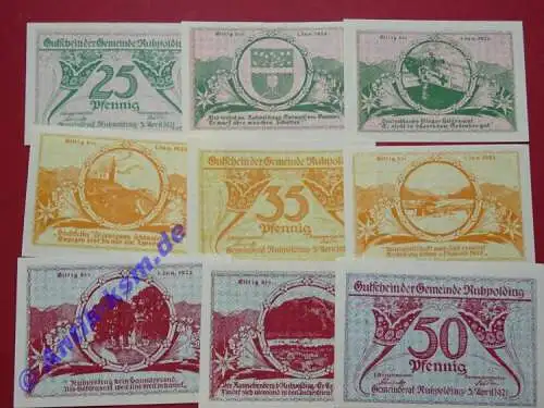 Ruhpolding , Notgeld Set mit 9 Scheinen in kfr. M/G 1154.2 , Bayern von 1921 Seriennotgeld