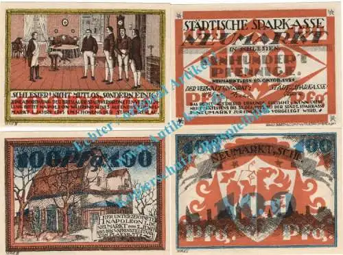 Neumarkt , Notgeld Set 4 x 100 Pfennig in kfr. M-G 952.1 , Schlesien 1921 Seriennotgeld