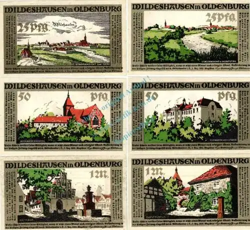 Wildeshausen , Notgeld Set mit 6 Scheinen --IN-- unc-kfr. M-G 1426.1.b , Niedersachsen 1921 Seriennotgeld