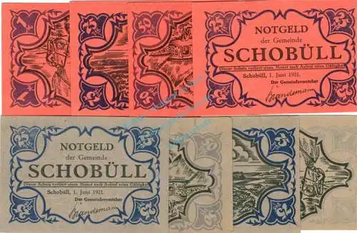 Schobüll , 2 Notgeld Set mit 8 Scheinen unc-kfr. M-G 1194.7-8 , Schleswig 1921 Seriennotgeld