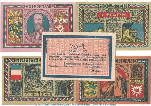 Notgeld Landesbürgeramt Altona 29.1.a , Set mit 5 Scheinen schwarz in kfr. von 1922 , Hamburg Seriennotgeld