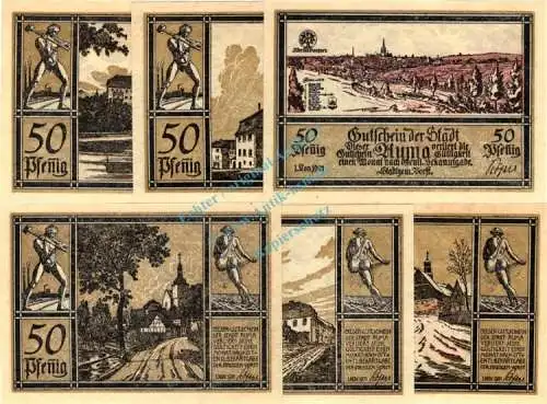 Auma , Notgeld Set --6 x Büttenpapier-- unc-kfr. M-G 55.3 , Thüringen 1921 Seriennotgeld