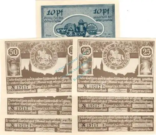 Bürgel , Notgeld Set --6 x Nummerngleich-- unc-kfr. M-G 201.1 , Thüringen 1921 Seriennotgeld